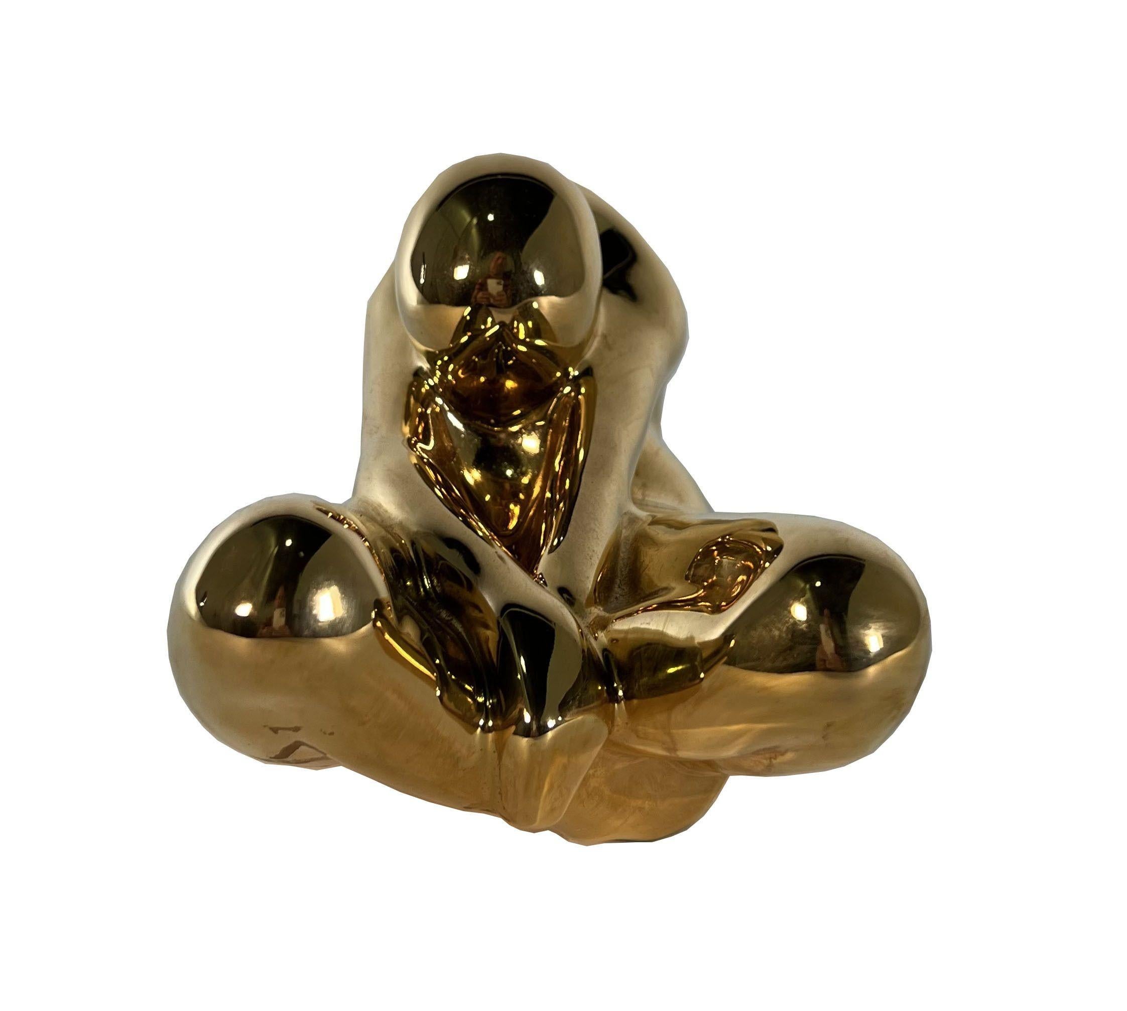 American Modern Ceramic Gold Glazed, Meditation Figure, Jaru For Sale 1