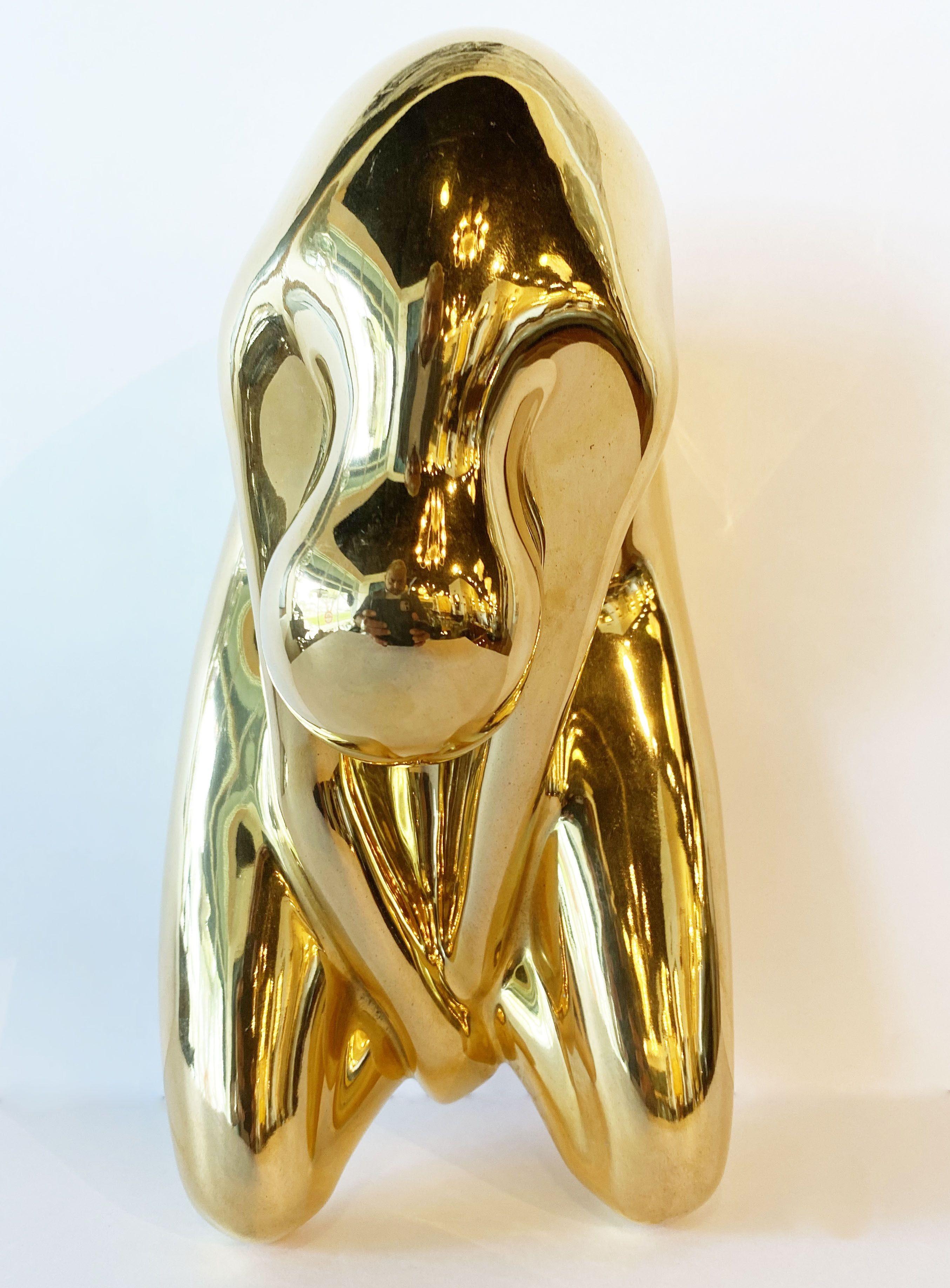 American Modern Ceramic Gold Glazed, Meditation Figure, Jaru For Sale 5