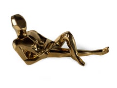 American Modern Gold Glazed Reclining Male Sculpture by JARU, USA