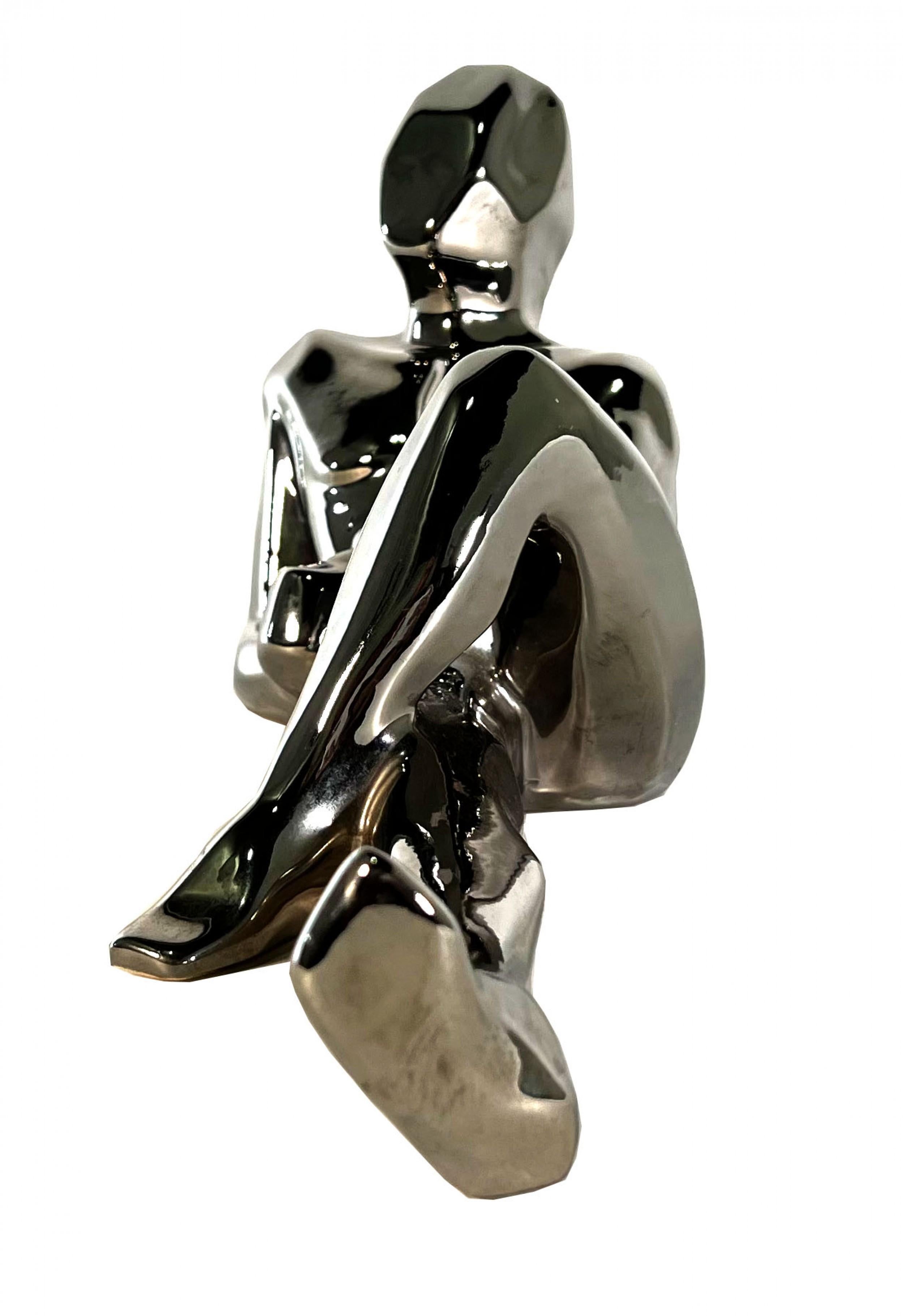 American Modern Ceramic Silver Glazed Reclining Man, Jaru For Sale 2