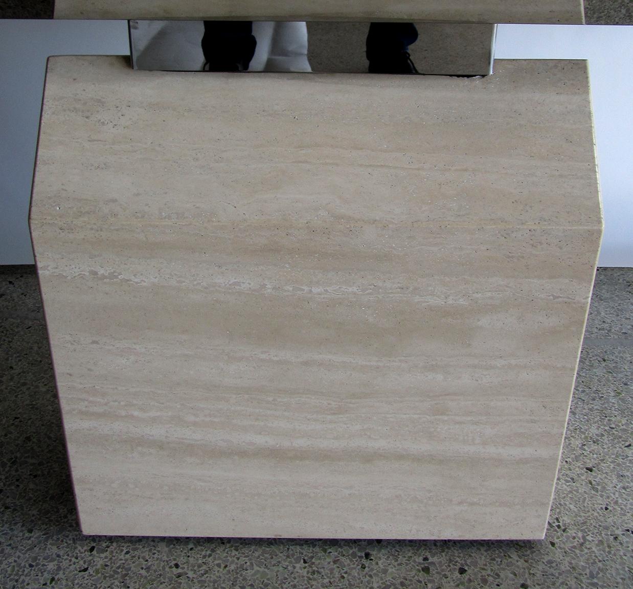 American Modern Chrome and Travertine Illuminated Console Table In Good Condition For Sale In Hollywood, FL