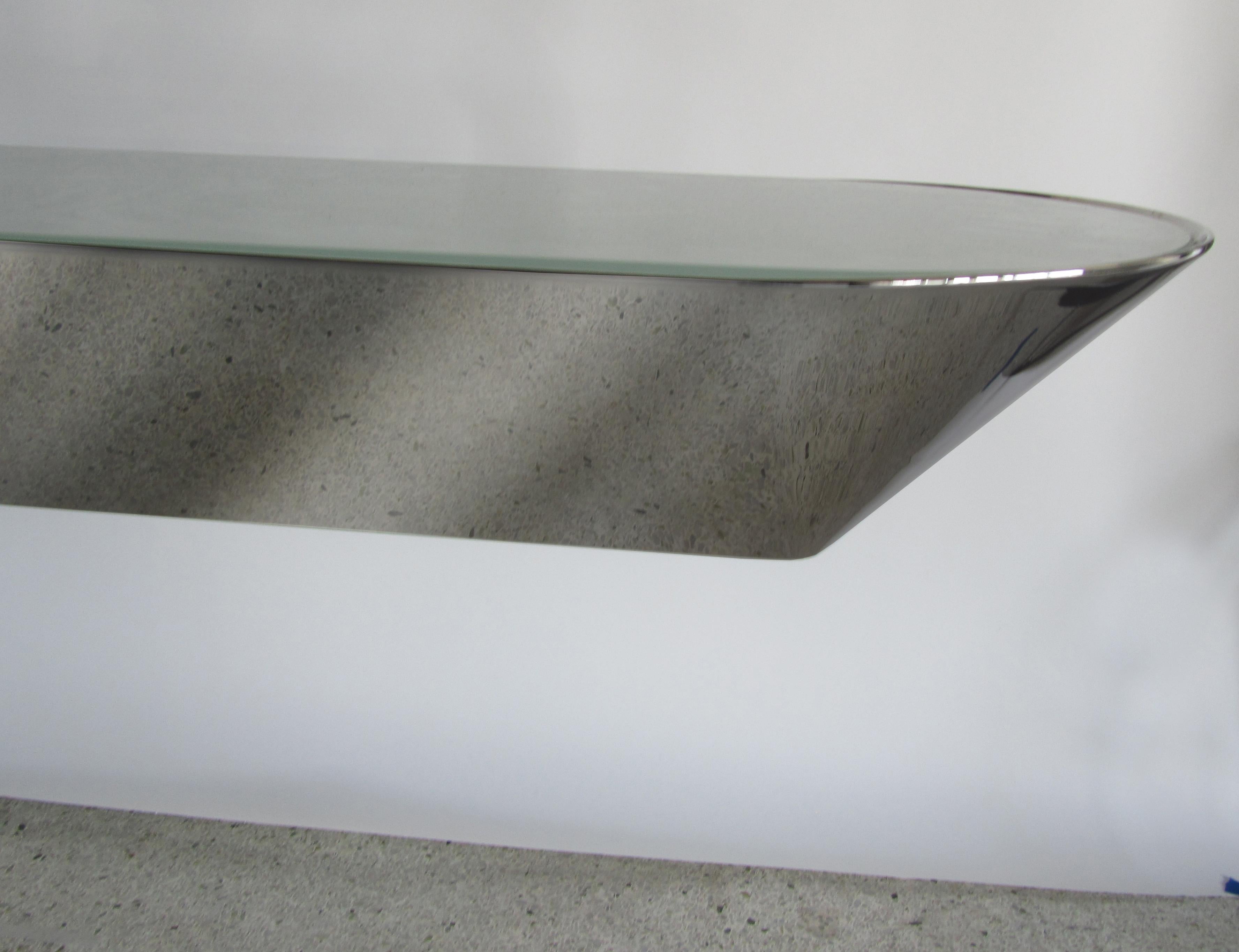 Mid-20th Century American Modern Chrome and Travertine Illuminated Console Table For Sale