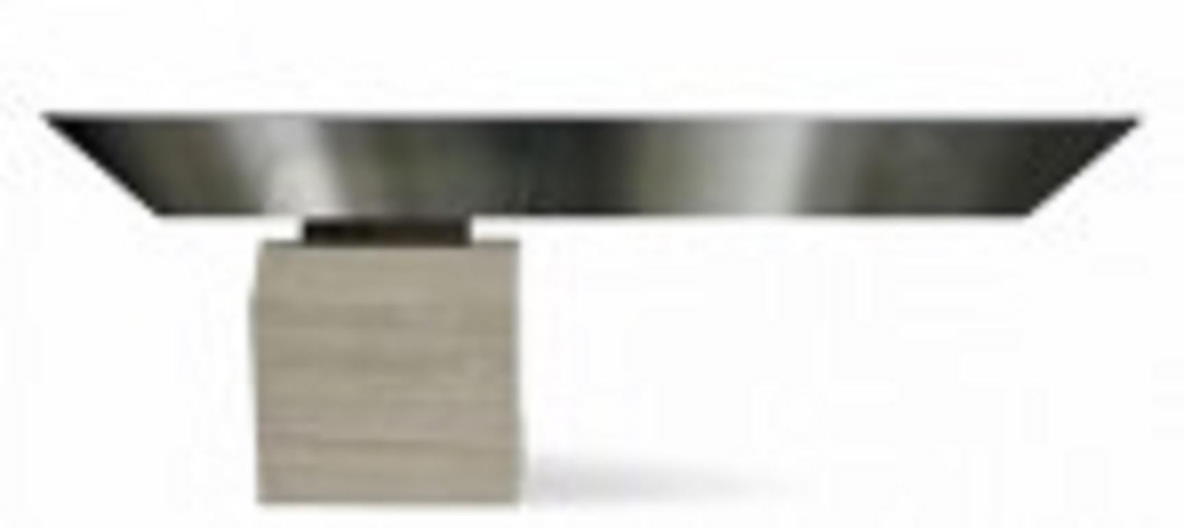 American Modern Chrome and Travertine Illuminated Console Table In Good Condition For Sale In Queens, NY