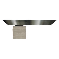 American Modern Chrome and Travertine Illuminated Console Table