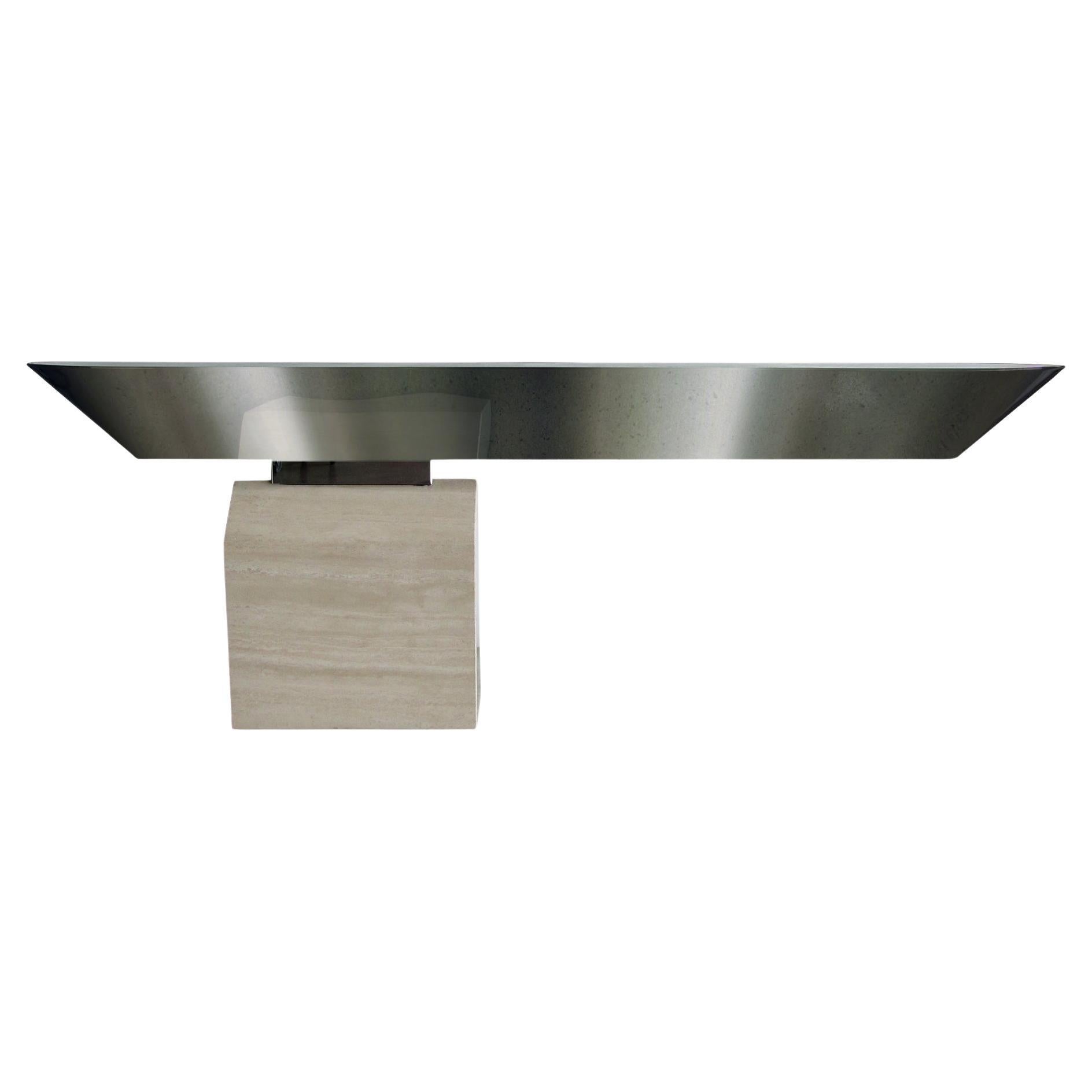 American Modern Chrome and Travertine Illuminated Console Table