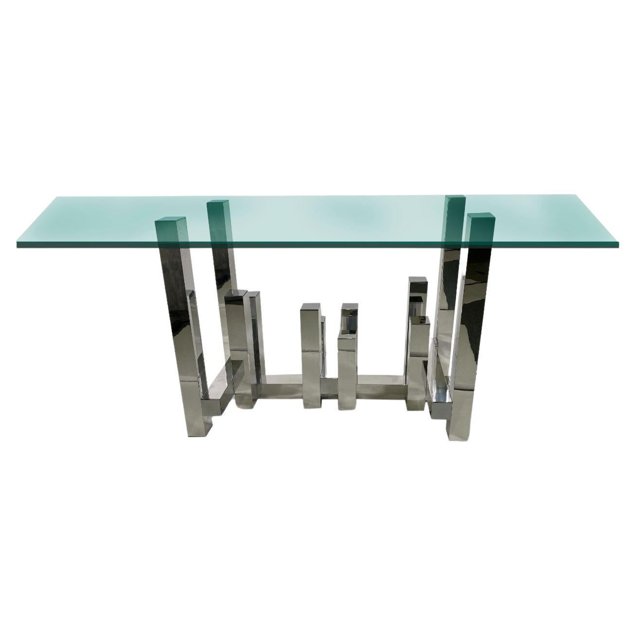 American Modern Chrome Dining Table, Console Table Base, Paul Mayen for Habitat For Sale