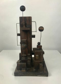 American Modern Constructivist Sculpture Wood and Metal, Folk Art