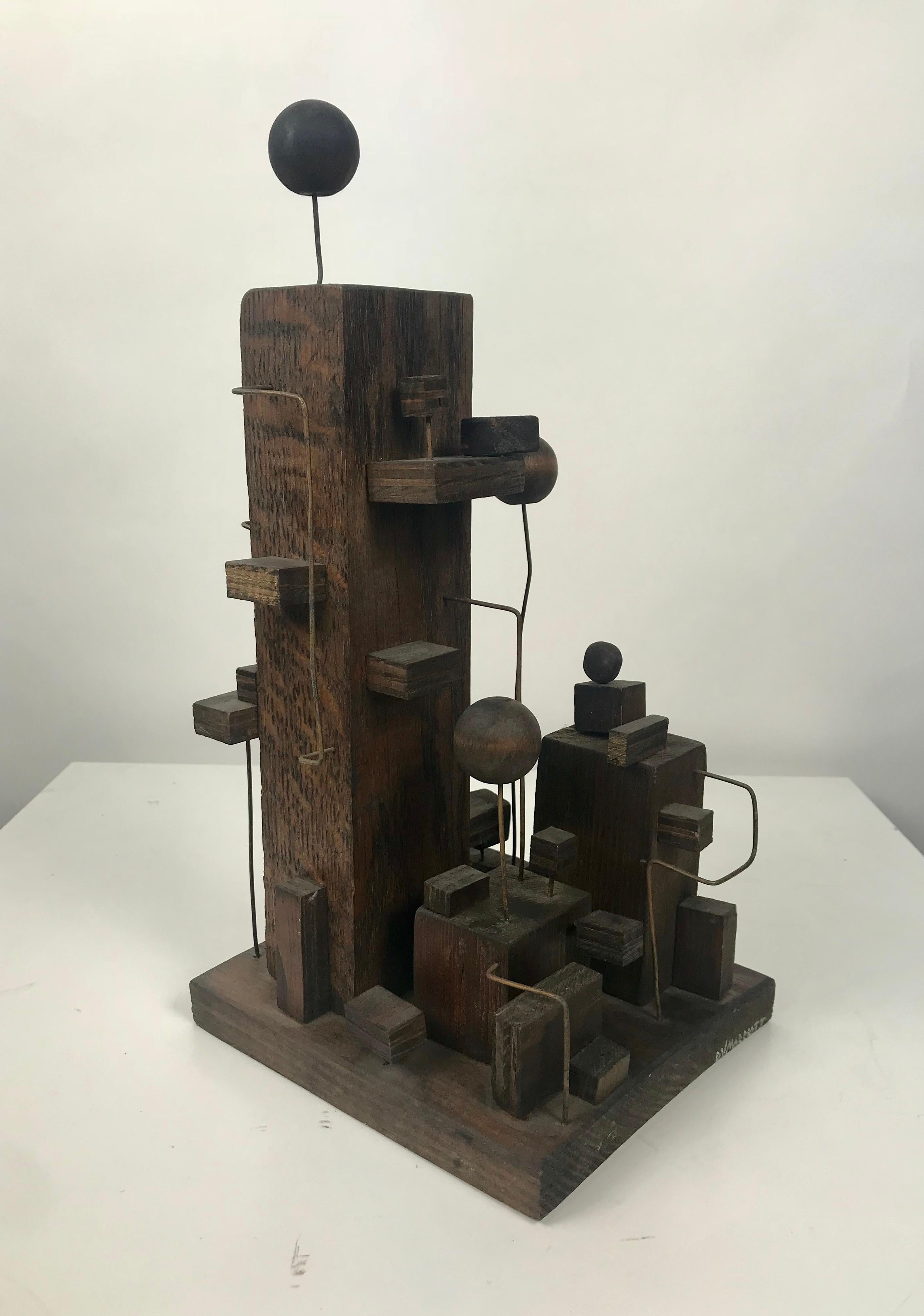 Unknown American Modern Constructivist Sculpture Wood and Metal, Folk Art