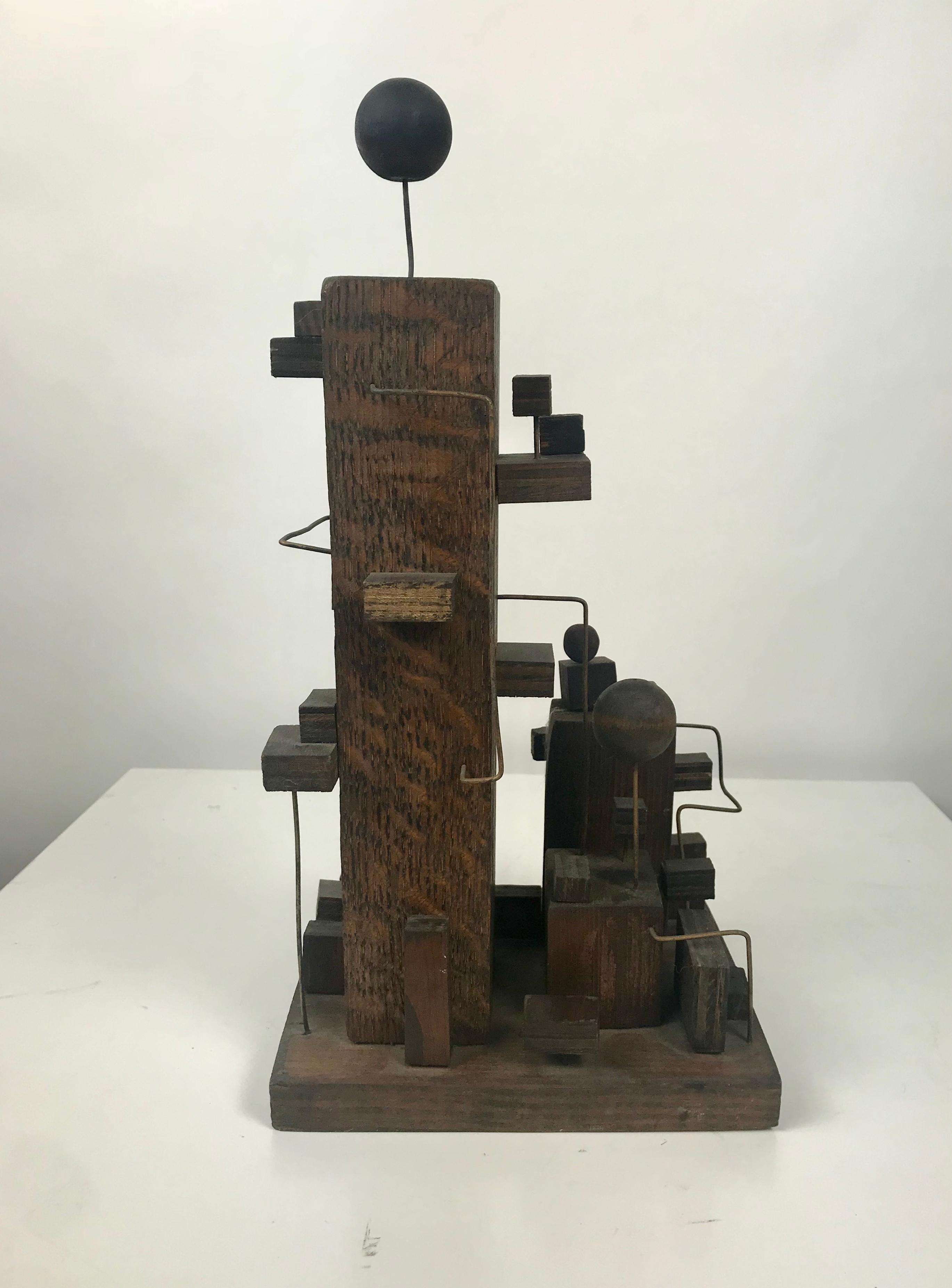 American Modern Constructivist Sculpture Wood and Metal, Folk Art In Distressed Condition In Buffalo, NY