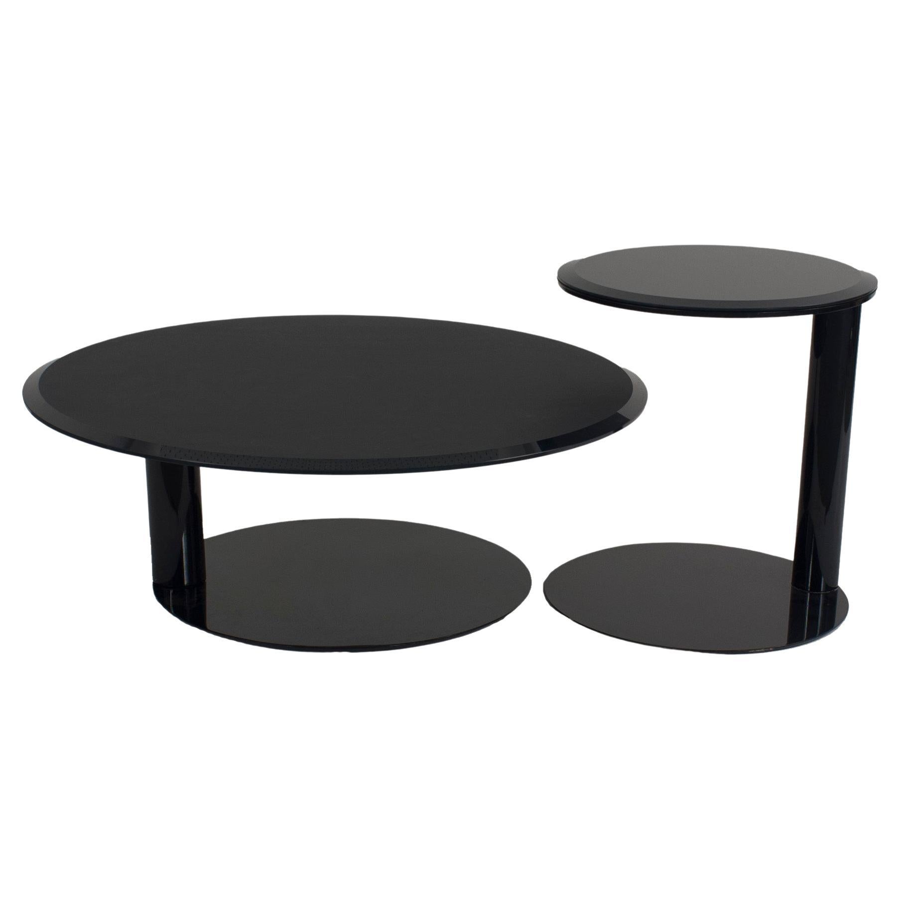 American Modern Dark Gray Lacquered Metal and Glass Coffee Table