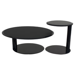 Amerikanischer moderner Couchtisch aus dunkelgrau lackiertem Metall und Glas