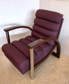 American Modern Dark Oak and Chrome Eclipse Chair Jay Spectre Channeled Upholste