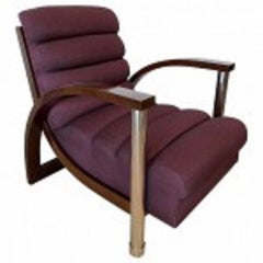 American Modern Dark Oak & Chrome Channeled Upholstery Eclipse Chair Jay Spectre