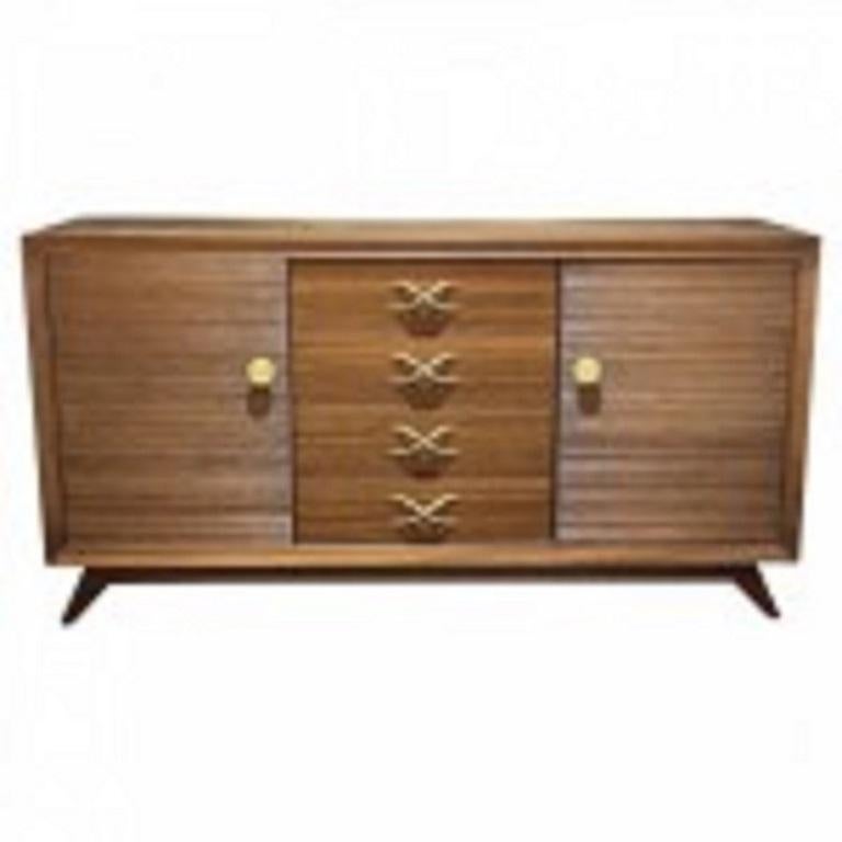 Art Deco American Modern Dark Walnut and Brass Credenza/Sideboard, Paul Frankl For Sale