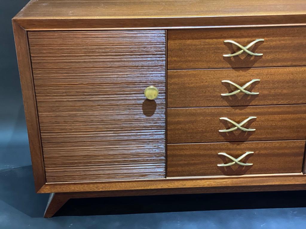 American Modern Dark Walnut and Brass Credenza/Sideboard, Paul Frankl For Sale 1