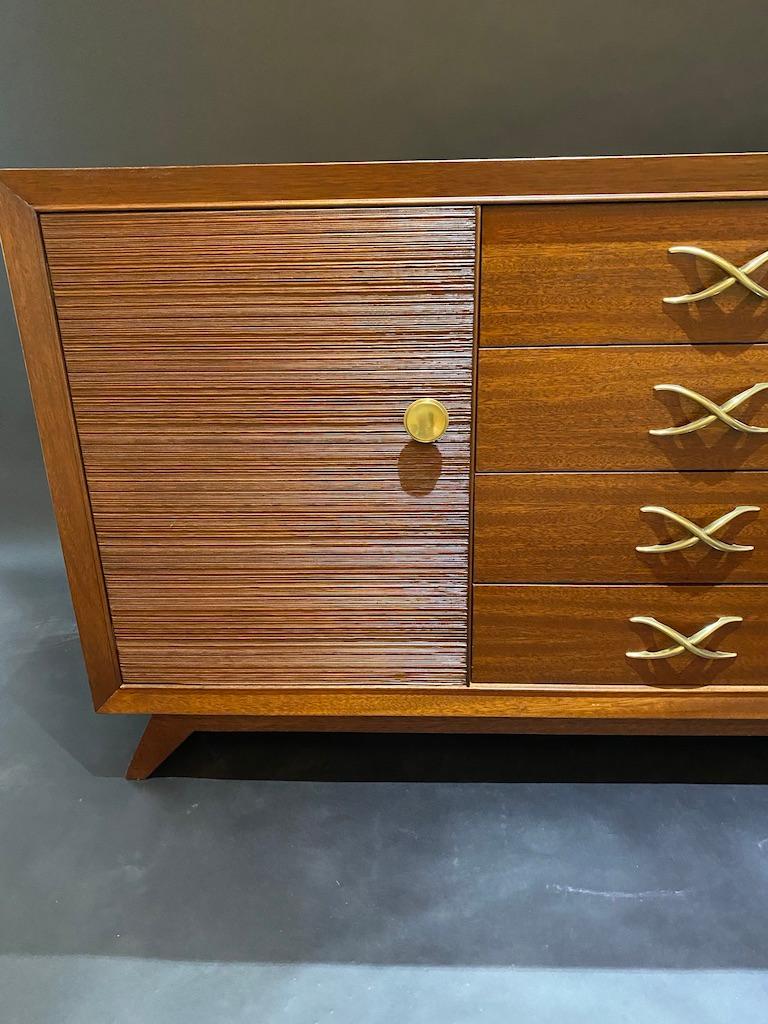 American Modern Dark Walnut and Brass Credenza/Sideboard, Paul Frankl For Sale 3