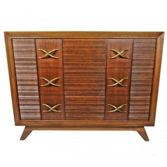 American Modern Dark Walnut and Brass Three-Drawer Chest, Paul Frankl