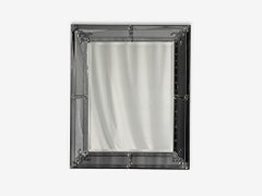 American Modern, Etched Glass, Grey Shadowbox Mirror, USA, 1980s