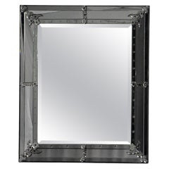 American Modern, Etched Glass, Grey Shadowbox Mirror, USA, 1980s