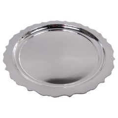 American Modern Georgian Sterling Silver Piecrust Tray