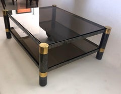 American Modern Gun Metal and Brass, Smoked Glass Coffee Table, Karl Springer