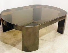 American Modern Gunmetal, Brass & Smoked Glass Banker Coffee Table Karl Springer