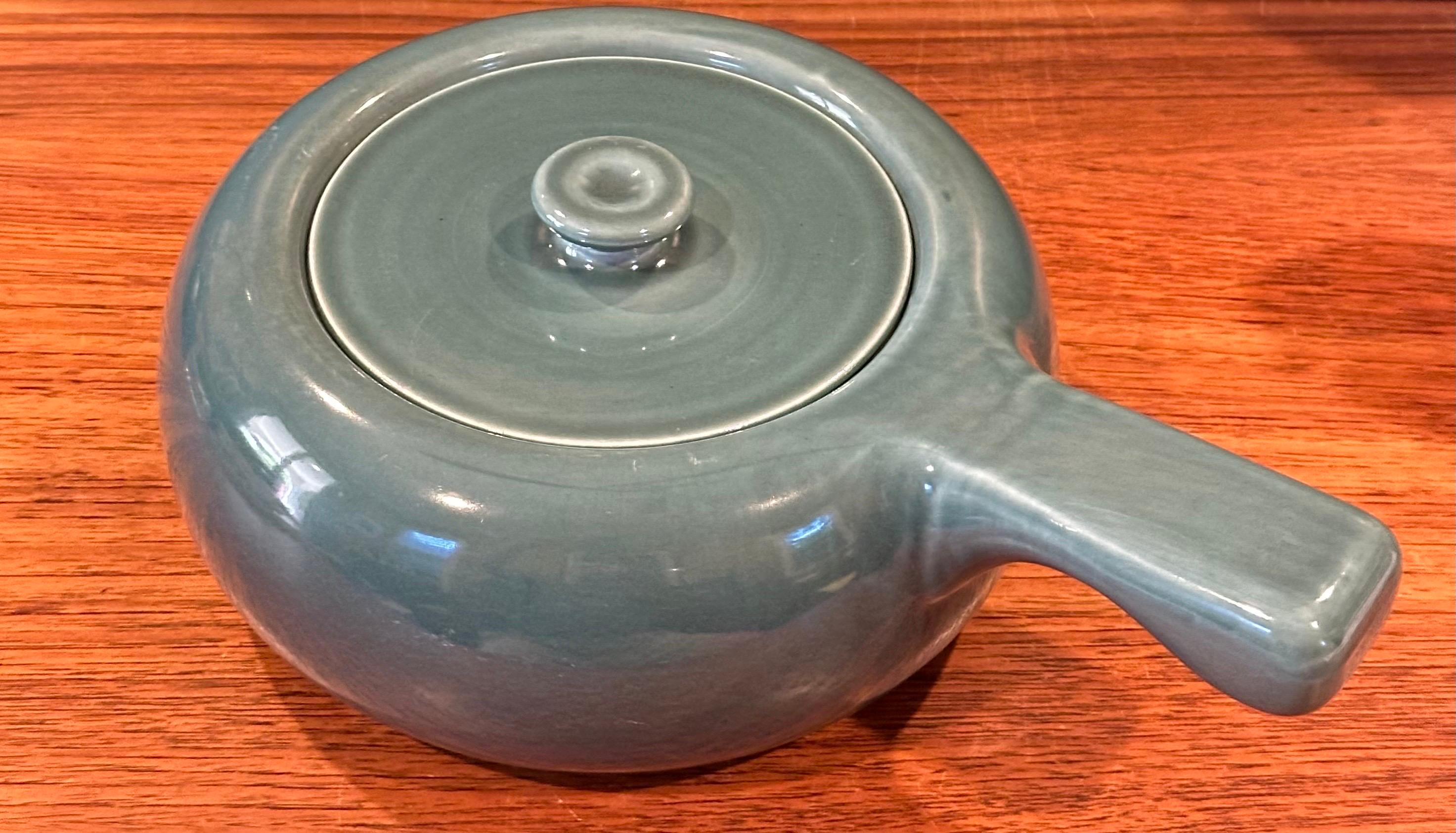 Glazed American Modern Handled Casserole in Sea Foam Green by Russel Wright Stubenville For Sale