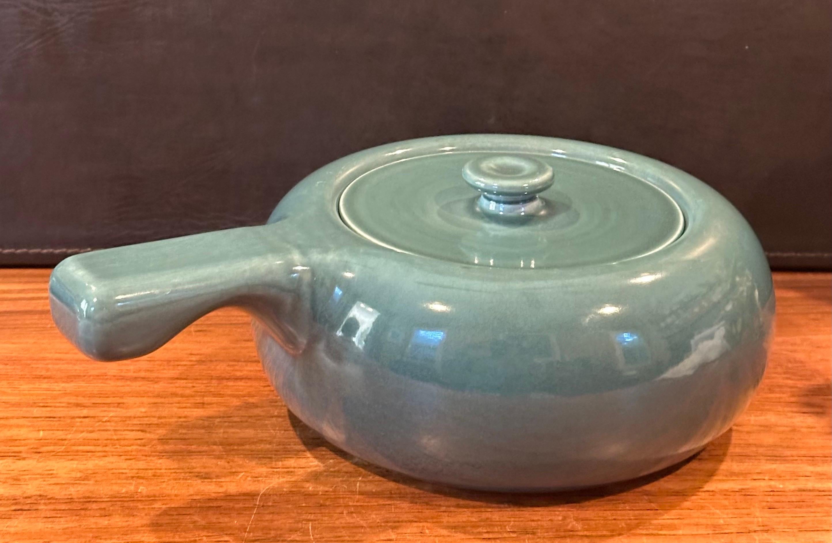 Ceramic American Modern Handled Casserole in Sea Foam Green by Russel Wright Stubenville For Sale