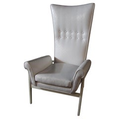 American Modern High Back Button Tufted White Lacquer Lounge Chair, James Mont