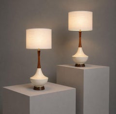 American Modern, Large Table Lamps, Porcelain, Walnut, Brass, USA, 1950s