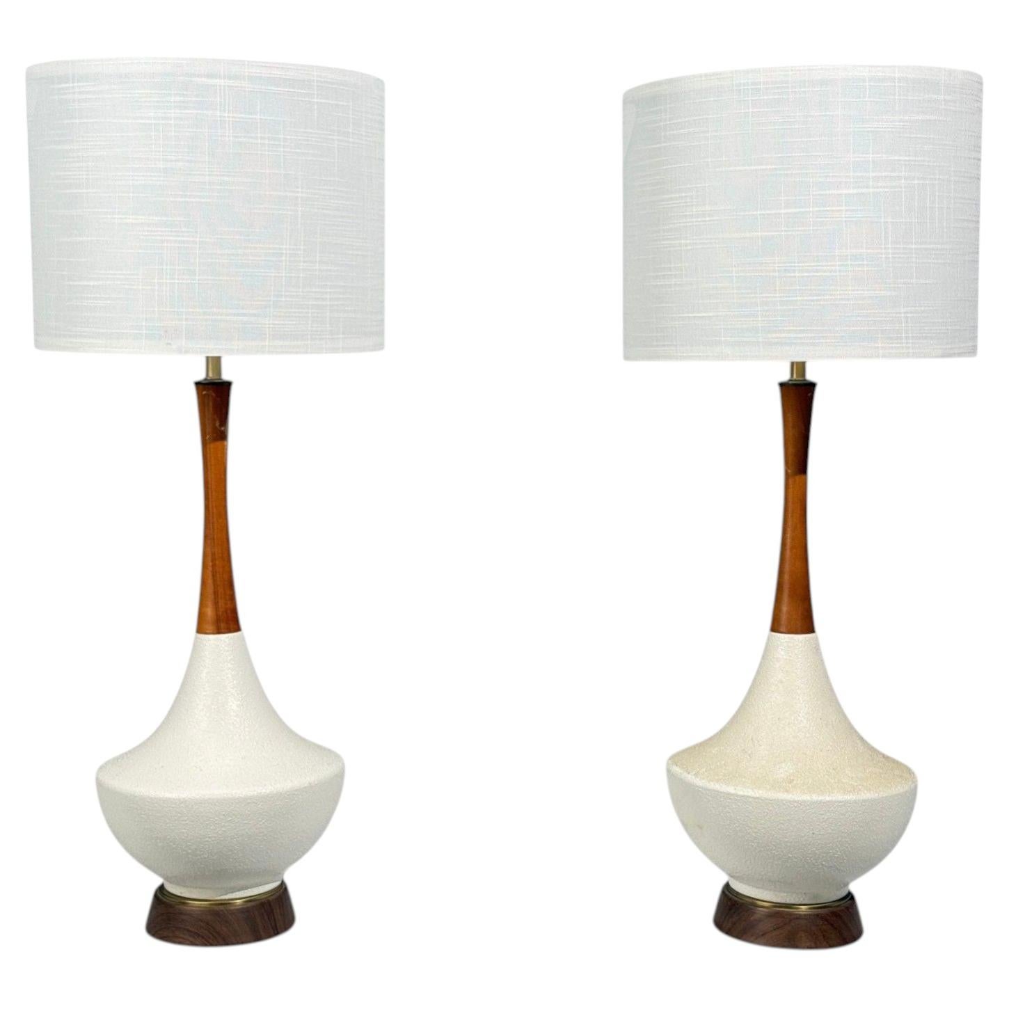 American Modern, Large Table Lamps, Porcelain, Walnut, Brass, USA, 1950s