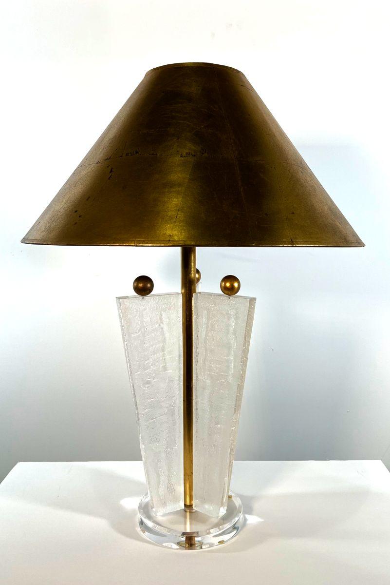 American Modern Lucite & Gold Leaf Table Lamp/ Gold Leaf Shade, Van Teal In Good Condition For Sale In Hollywood, FL