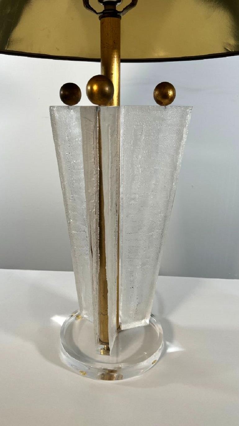 Late 20th Century American Modern Lucite & Gold Leaf Table Lamp/ Gold Leaf Shade, Van Teal For Sale