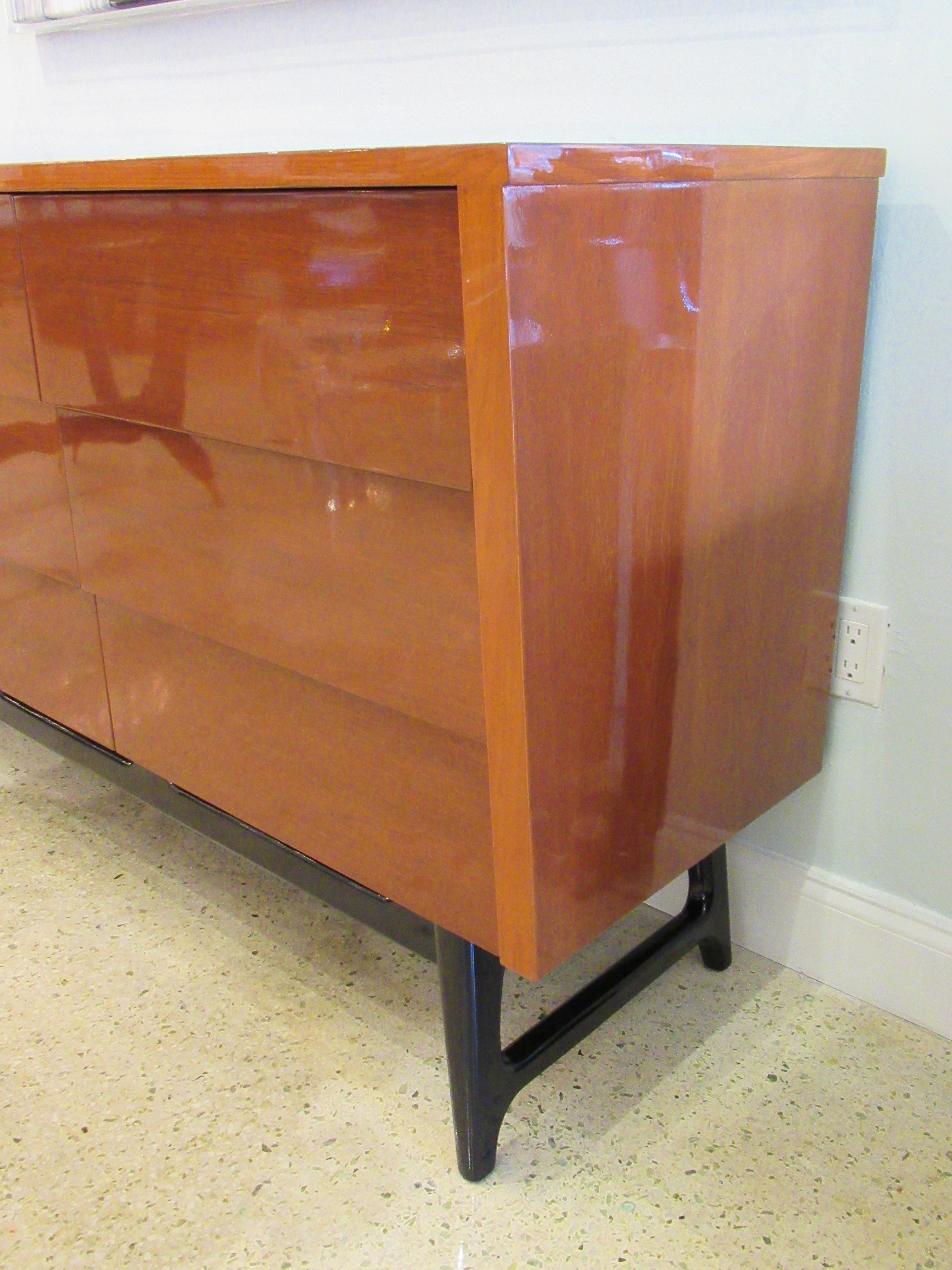 Mid-20th Century American Modern Mahogany and Ebonized Nine Drawer Chest For Sale