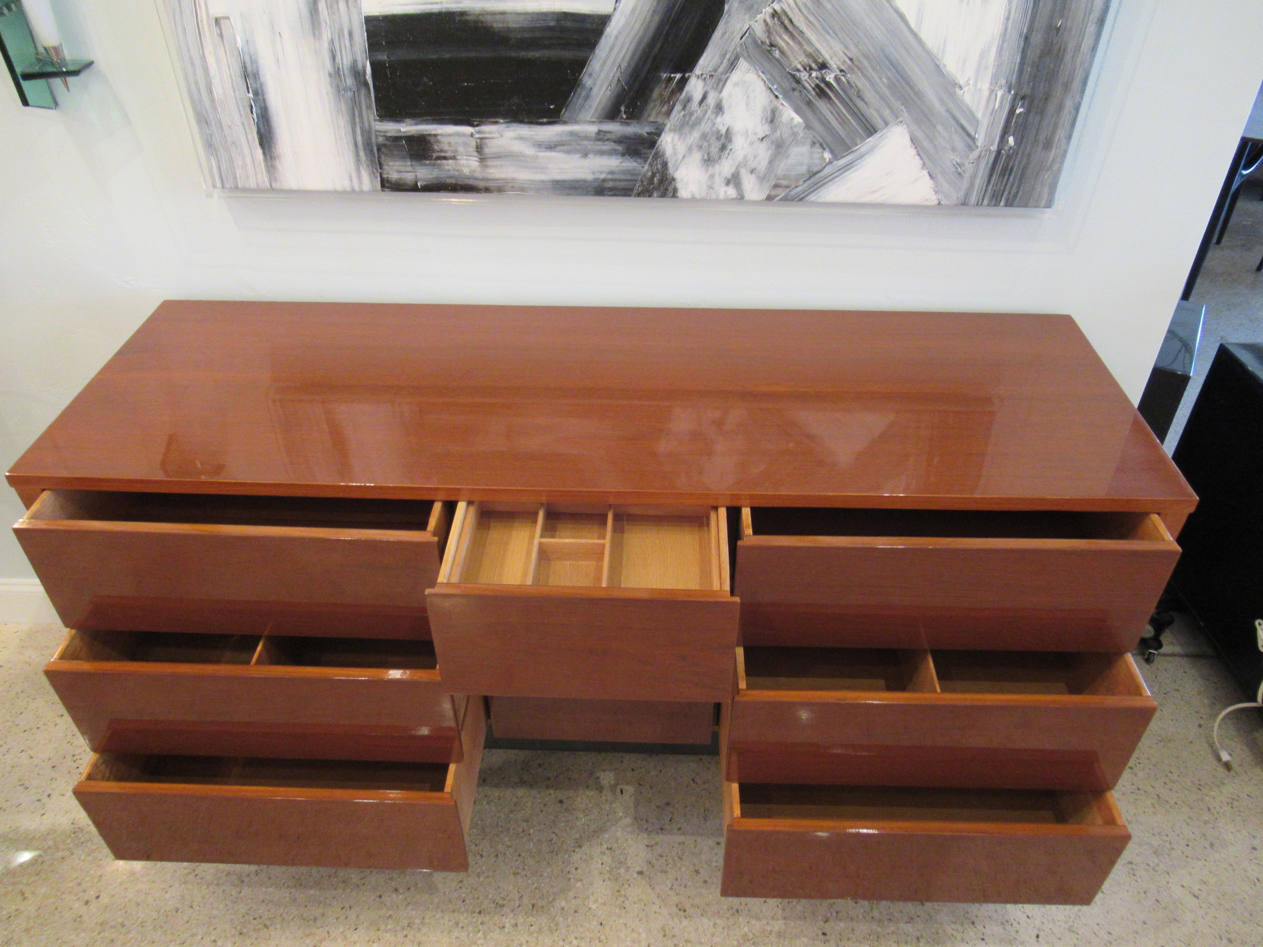 American Modern Mahogany and Ebonized Nine Drawer Chest For Sale 1