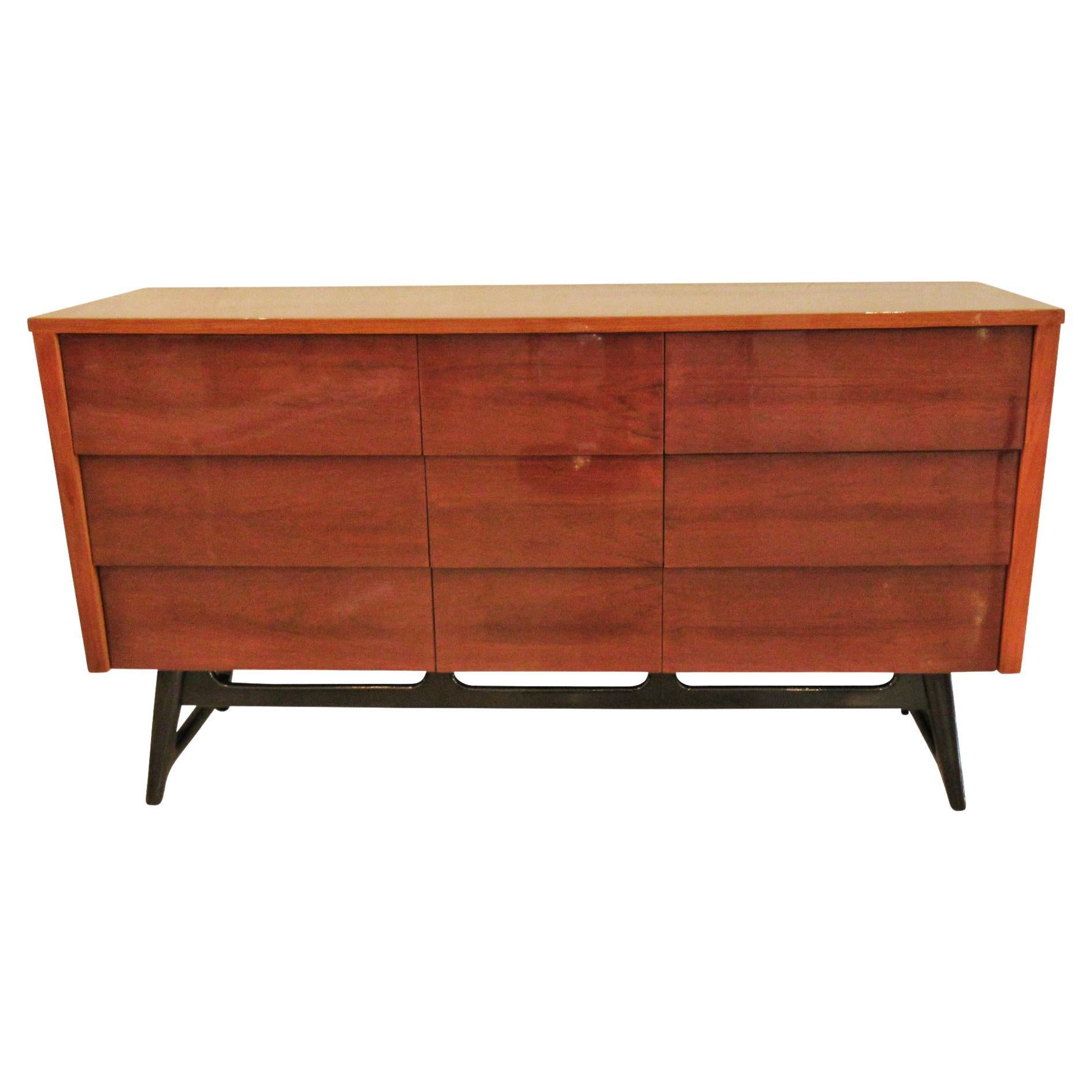 American Modern Mahogany and Ebonized Nine Drawer Chest For Sale