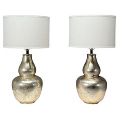 American Modern, Mercury Glass, Fabric, Table Lamps, USA, 1950s