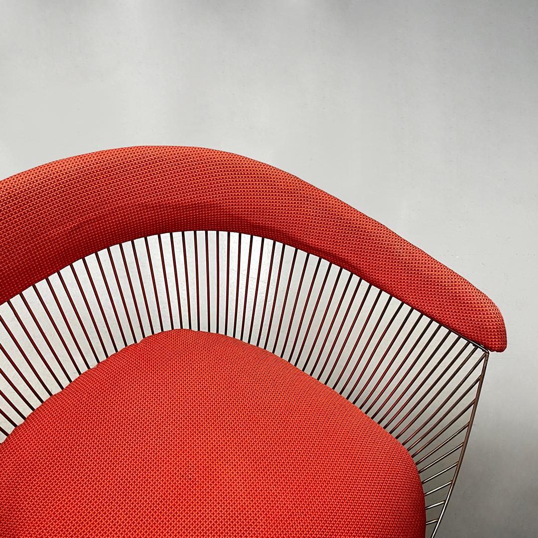 Sedie moderne americane in metallo e tessuto rosso di Warren Platner per Knoll, anni '70 in vendita 4
