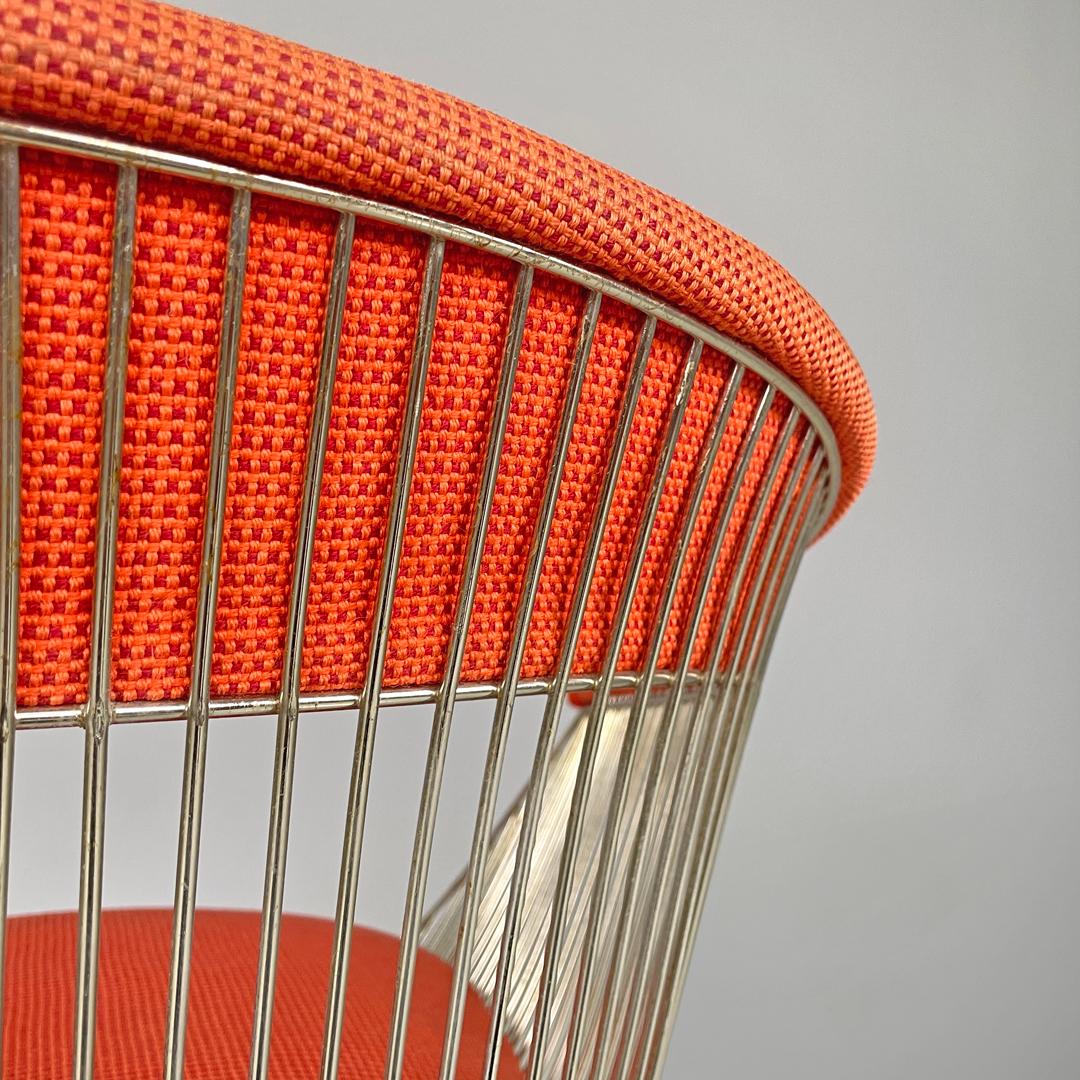 Sedie moderne americane in metallo e tessuto rosso di Warren Platner per Knoll, anni '70 in vendita 8