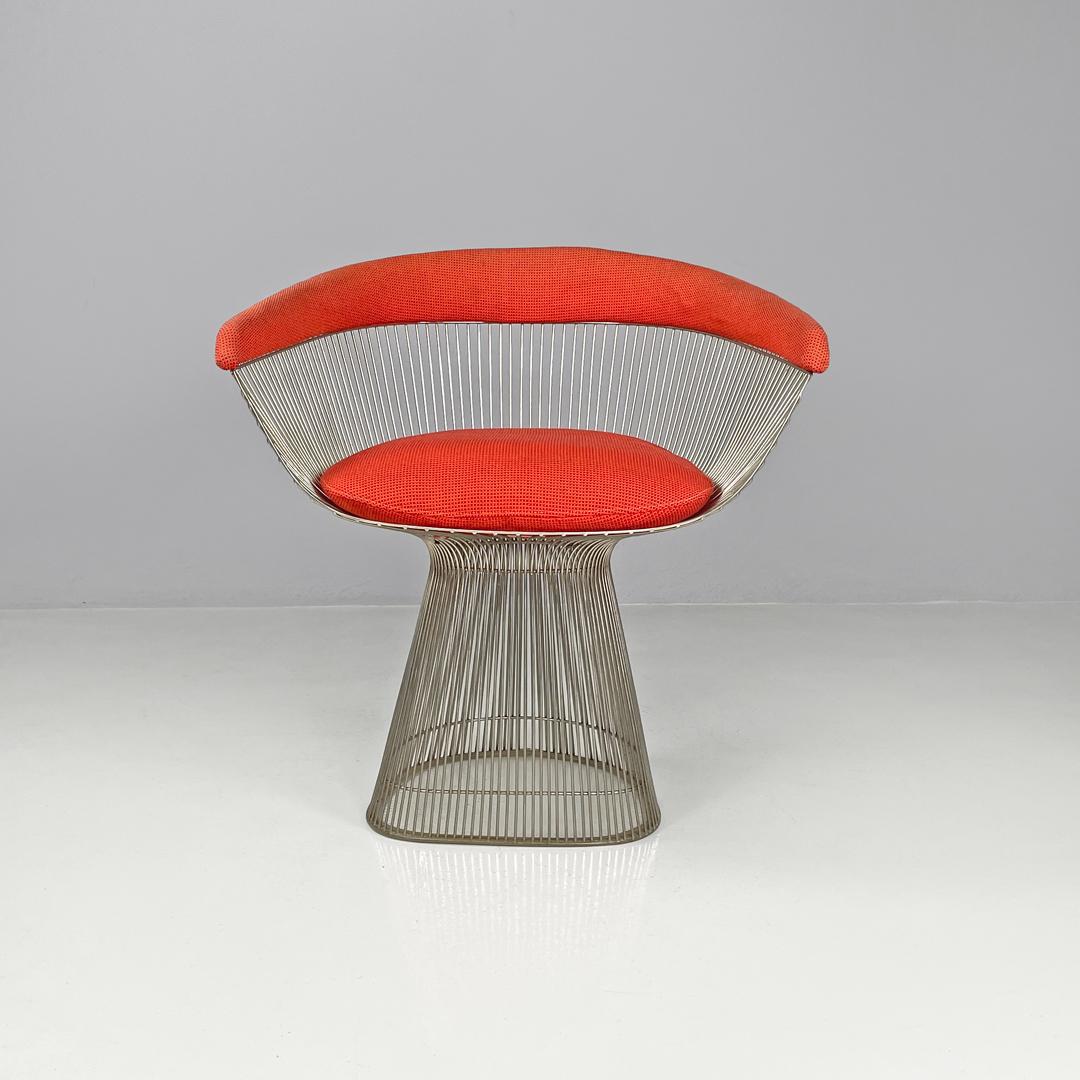 Moderno Sedie moderne americane in metallo e tessuto rosso di Warren Platner per Knoll, anni '70 in vendita