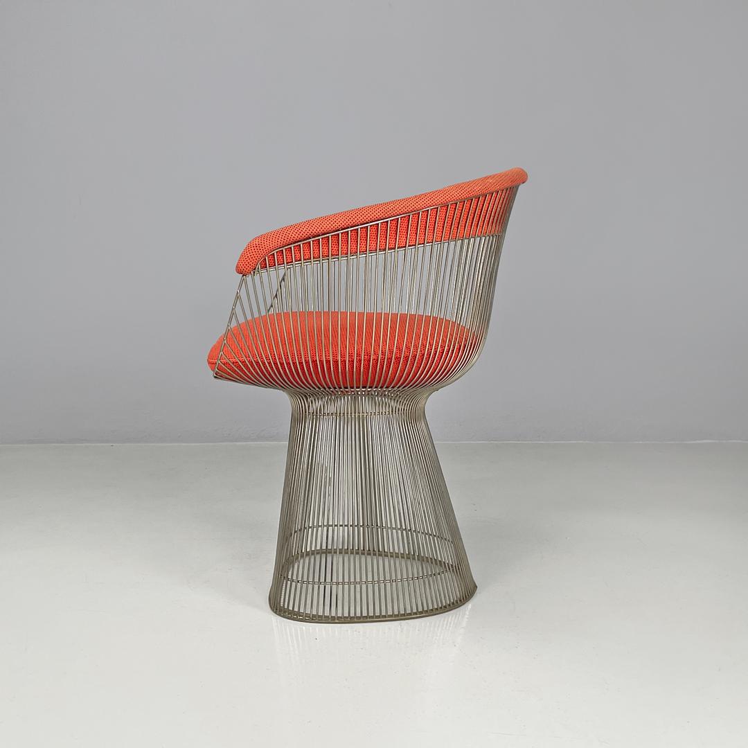 Americano Sedie moderne americane in metallo e tessuto rosso di Warren Platner per Knoll, anni '70 in vendita
