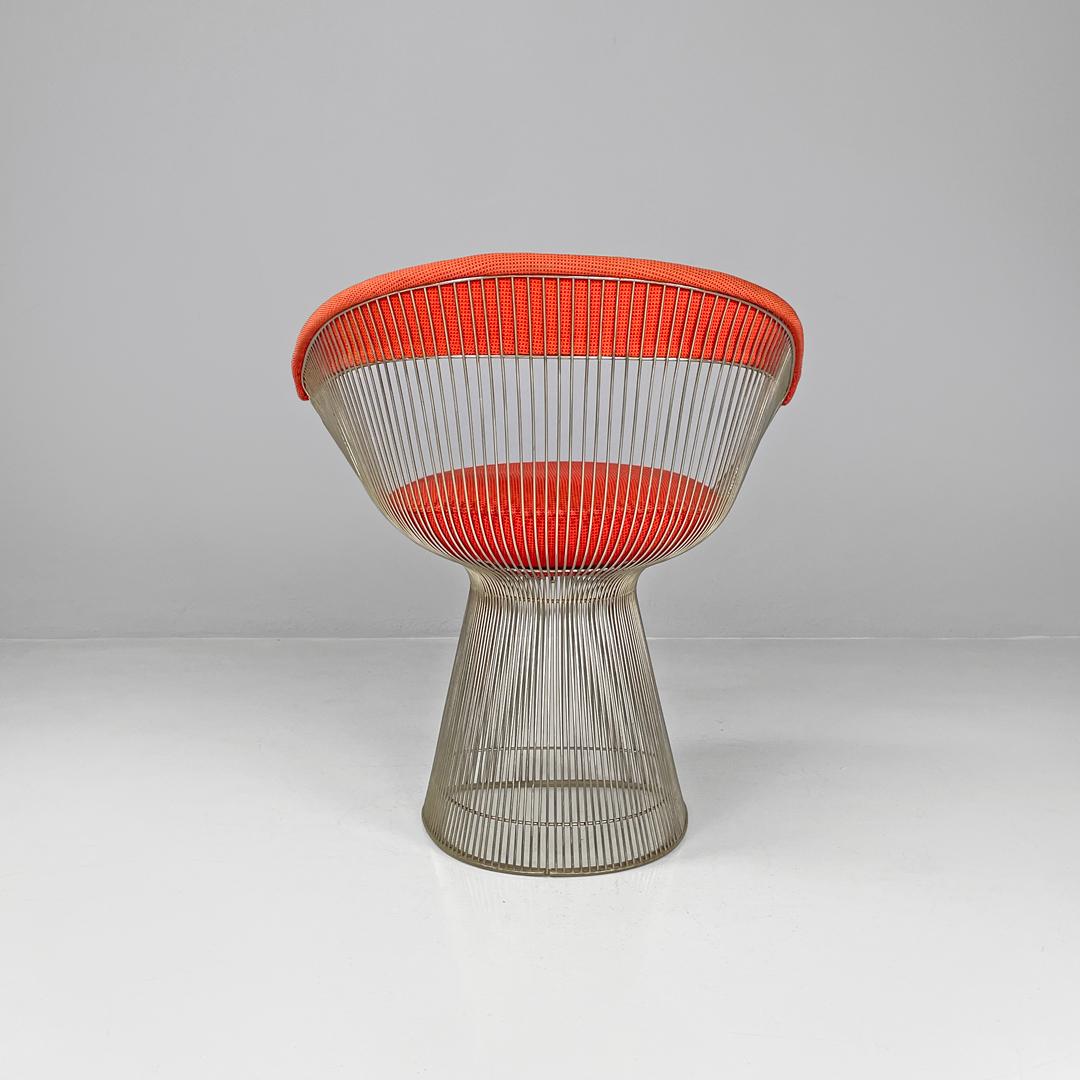 Sedie moderne americane in metallo e tessuto rosso di Warren Platner per Knoll, anni '70 In condizioni discrete in vendita a MIlano, IT