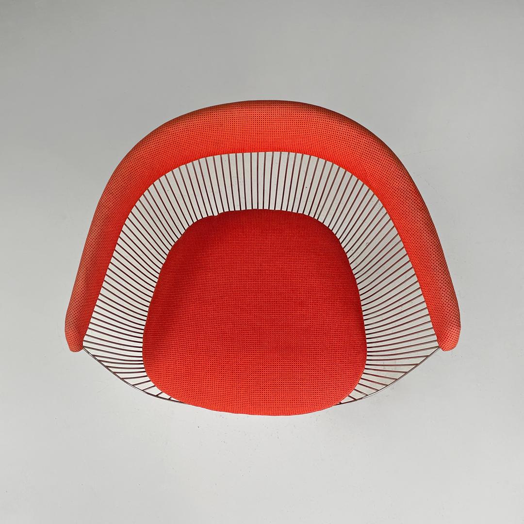 Metallo Sedie moderne americane in metallo e tessuto rosso di Warren Platner per Knoll, anni '70 in vendita