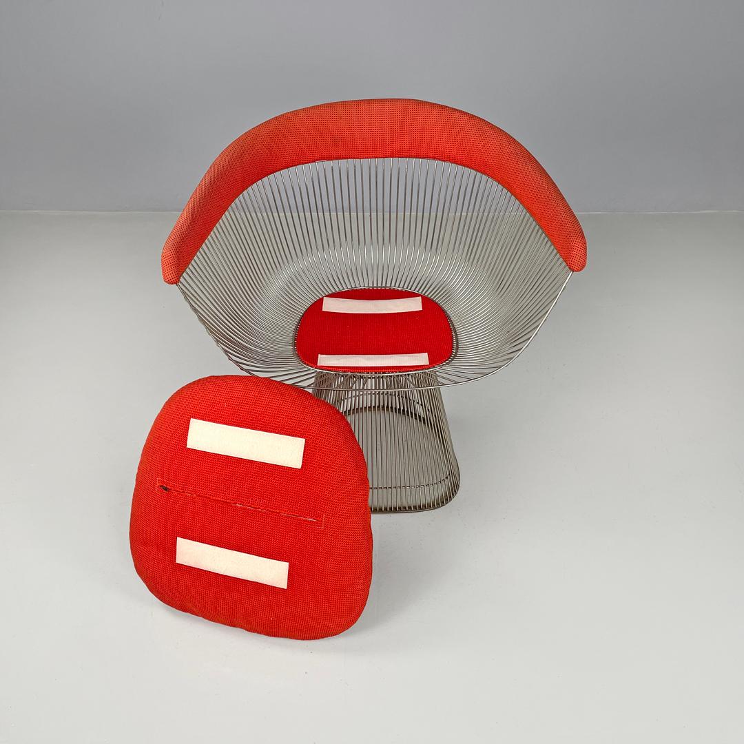 Sedie moderne americane in metallo e tessuto rosso di Warren Platner per Knoll, anni '70 in vendita 1