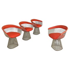 Amerikanische moderne Stühle aus Metall und rotem Stoff von Warren Platner für Knoll, 1970er Jahre