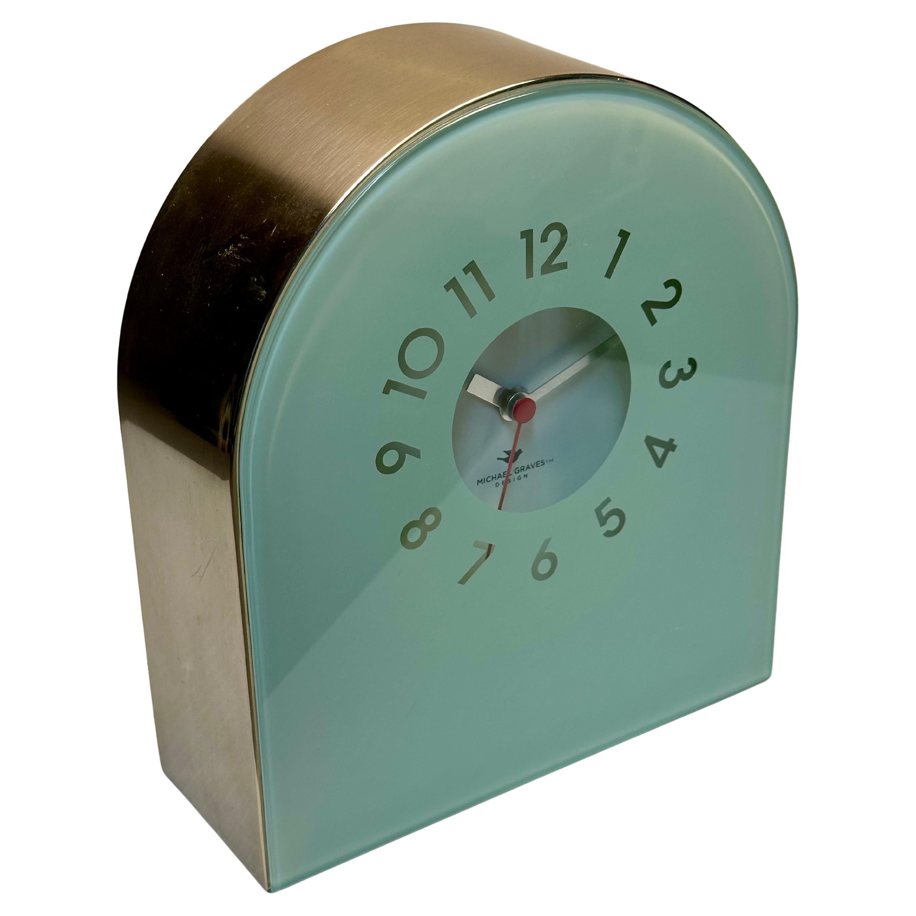 American Modern Michael Graves Design Celadon Glass Mantel Clock For Sale