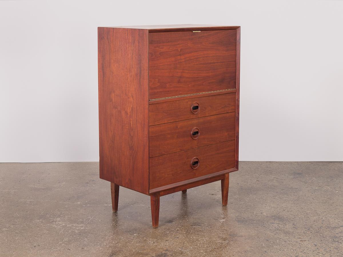 20th Century American Modern Midcentury Walnut Secretary with Pull-Out Desk