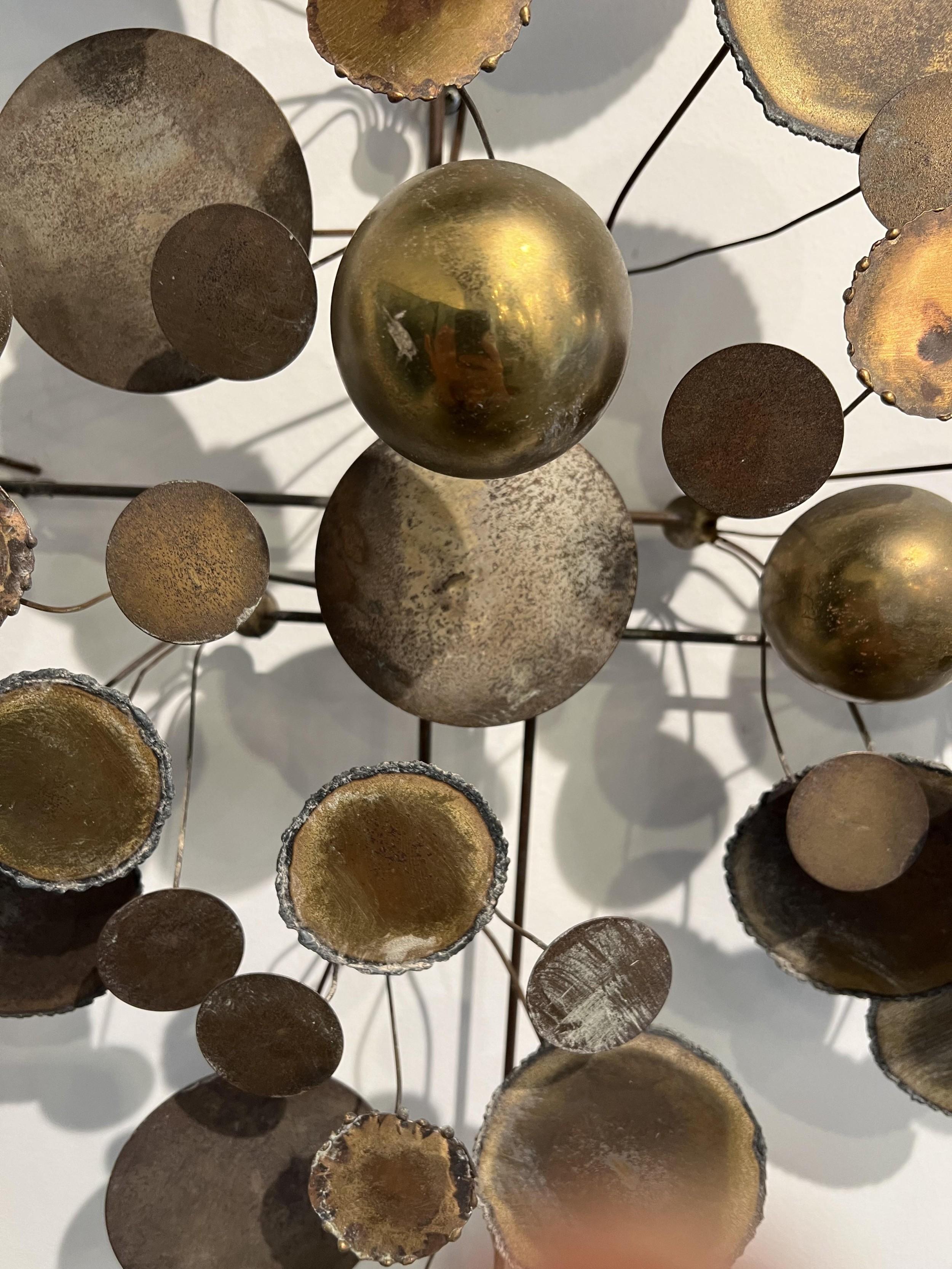 American Mid-Century Modern mixed metal of oxidized silver, brass, and copper Wall Sculpture  