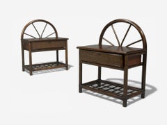 American Modern, Nightstands, Wood, Cane, USA, 1980s