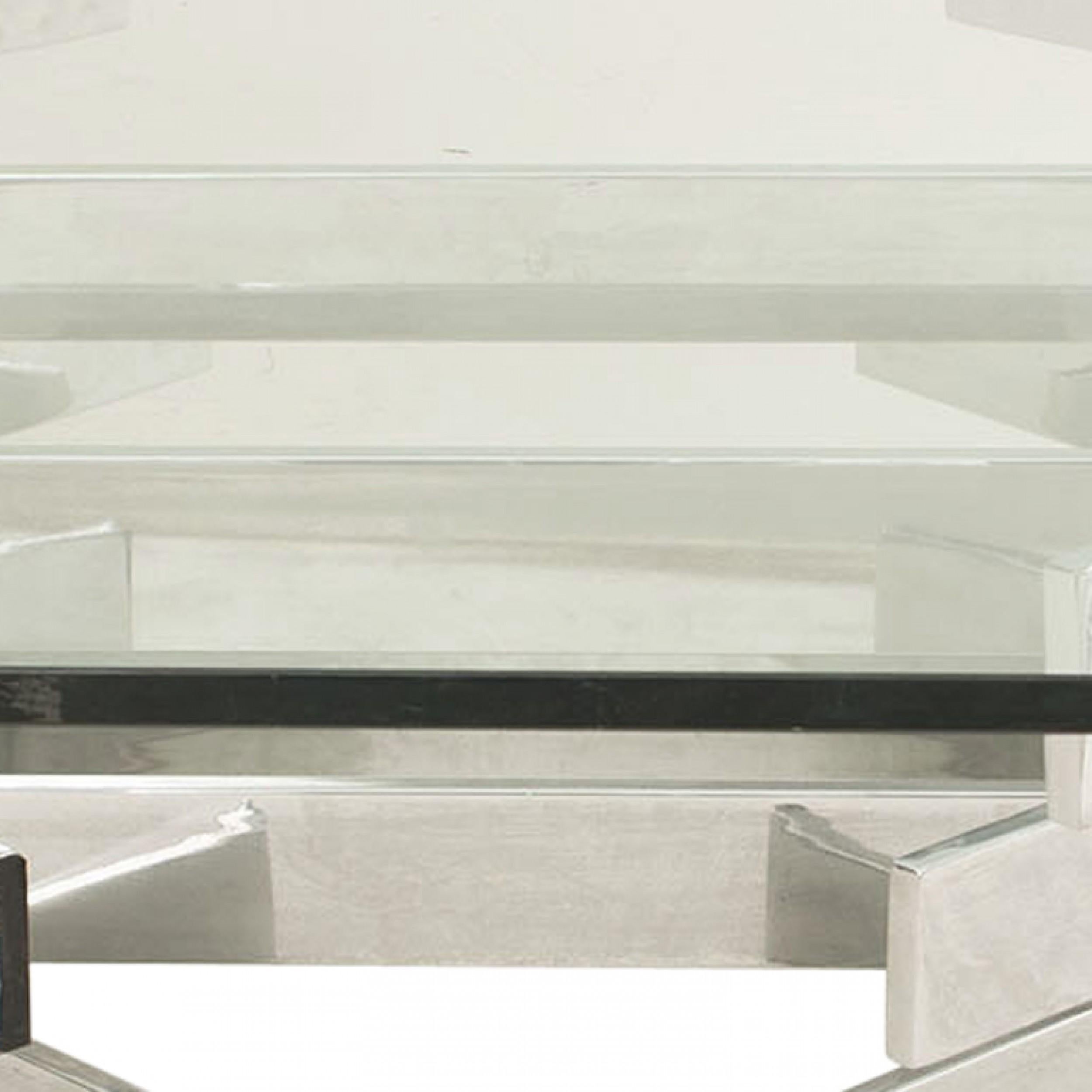 Américain Table basse octogonale américaine moderne en chrome et verre en vente